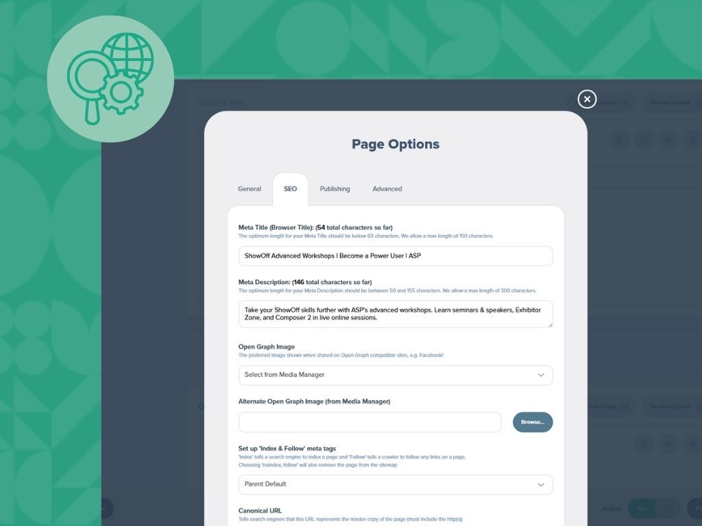 A screenshot of the ASP SEO functionality 