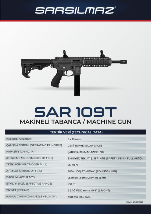 SAR 109T 9x19mm Submachine Gun