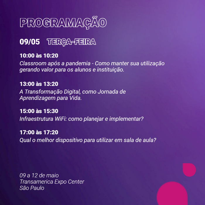 Programação | Palestras no estande da Bedu.Tech