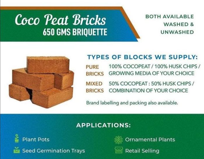 coco peat and coco husk chips 650gm Brick