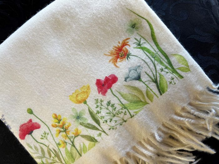 Cashmere Blend Scarves Handprinted with Wildflowers