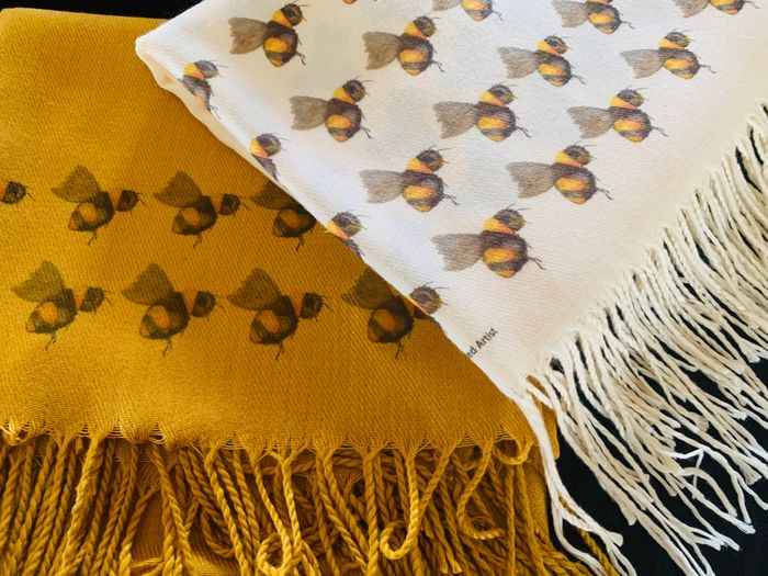 Cashmere Blend Scarves Handprinted with Bees