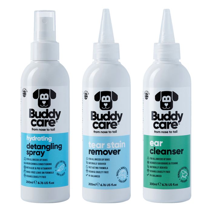 Buddycare Dog Care Range: Ear Cleaner, Tear Stain Remover, Hydrating Detangling Spray & Aloe Vera Gel