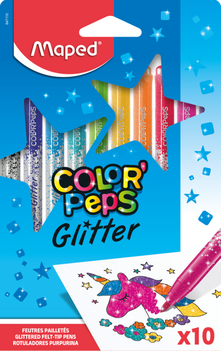 GLITTER FELT TIP PENS X10 CARDBOARD BOX