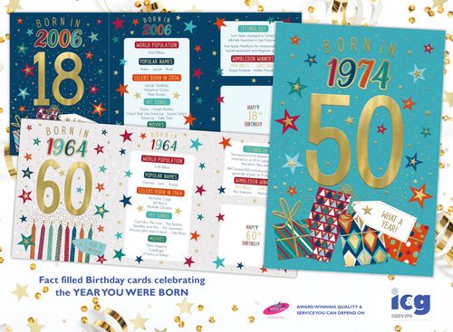 YEAR YOU WERE BORN - Fact Filled Birthday Cards by IC&G