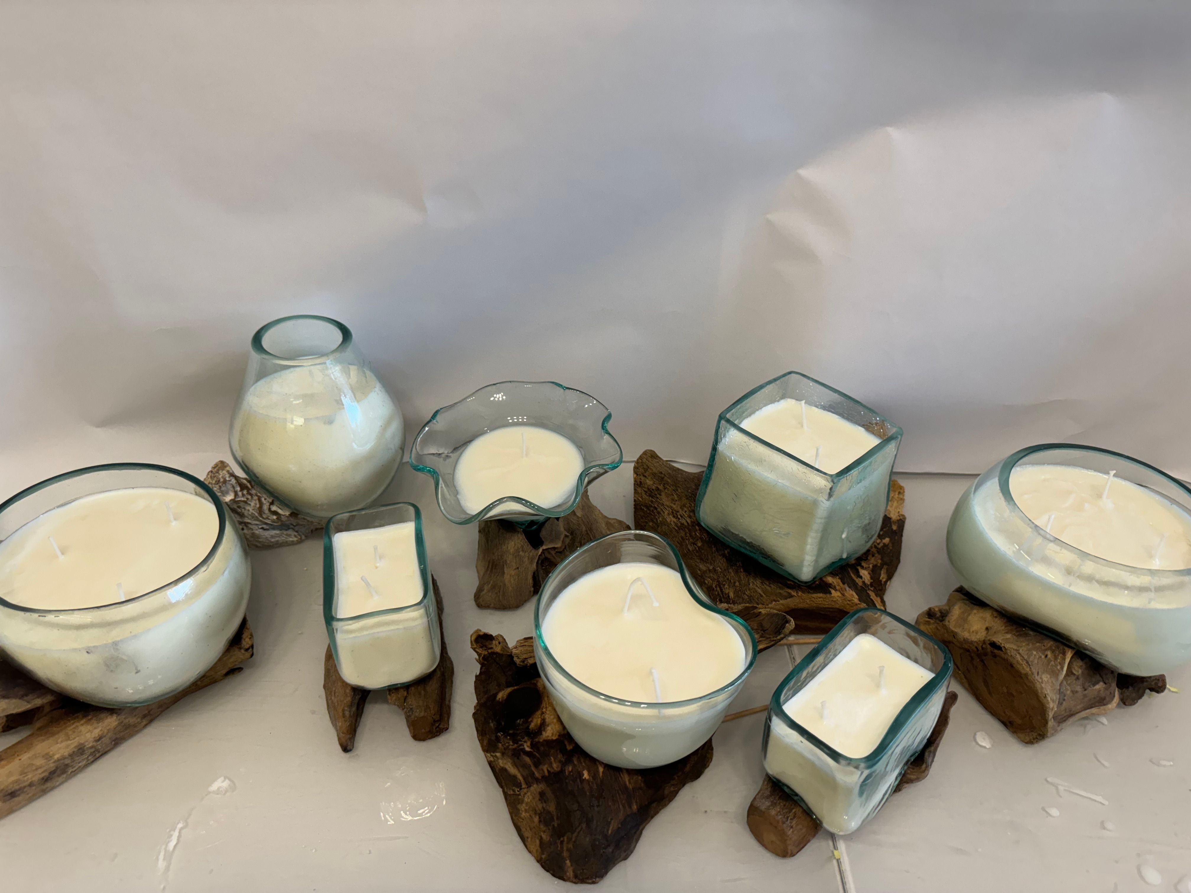 Miss Soy Ltd - glass on wood soy wax candle collection