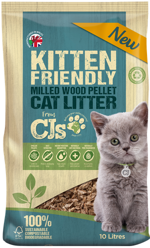 CJ's Kitten Friendly Milled Wood Pellet Cat Litter 10ltr