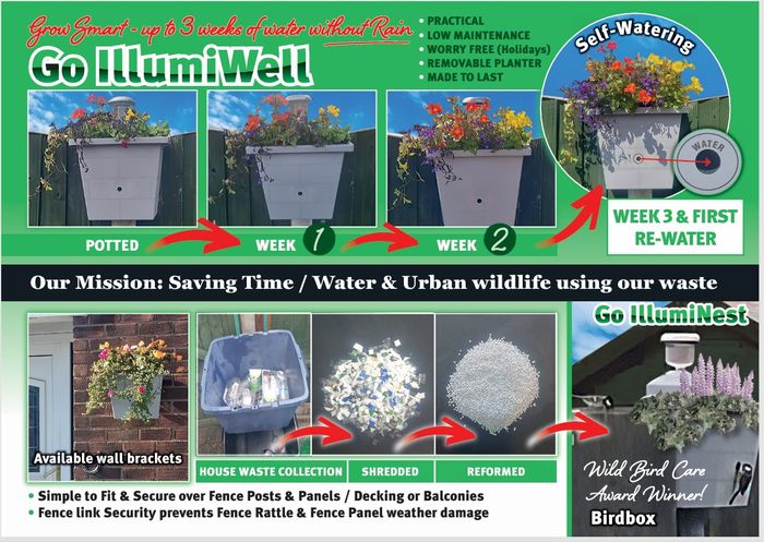 IllumiNest & IllumiWell Sustainable Raised planters with solar lighting & bird box or self-Watering Designs