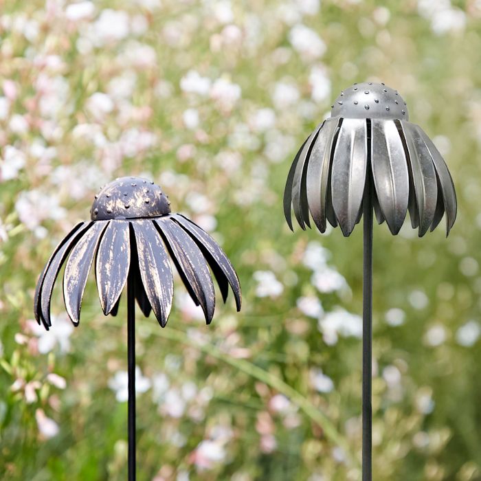 Recycled Metal Echinacea Flower Garden Stake Decoration