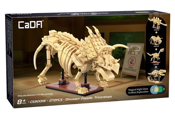Dinosaur Fossils: Stegosaurus, Triceratops & Velociraptor (Self-Build Brick Models)