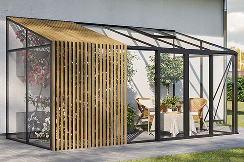Aluminium Lean-To greenhouse with Accoya design elements