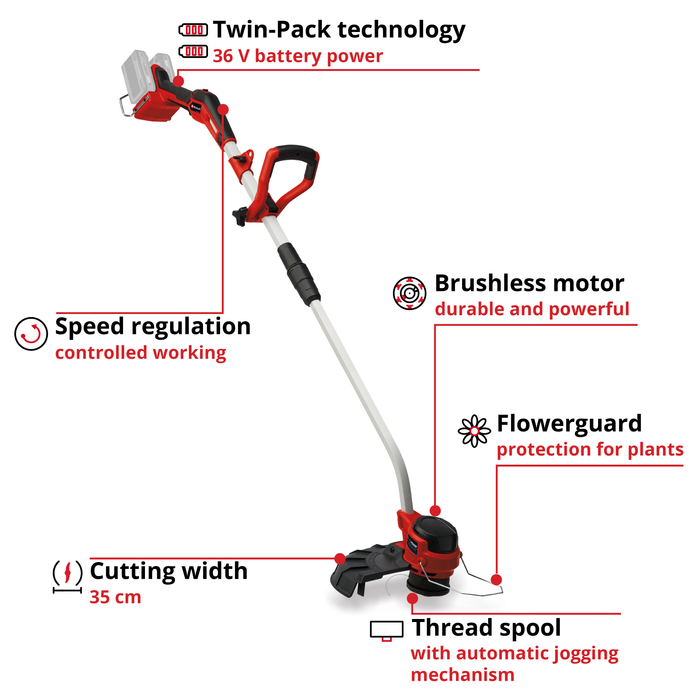 PXC 36V Ergo Cordless Professional Brushless Grass Trimmer, 35cm Cutting Width, Body Only