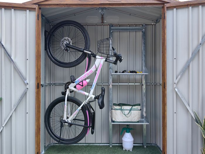 G-MORE Durable Metal Garden Shed with Double Doors and Double Side Slope Grooves