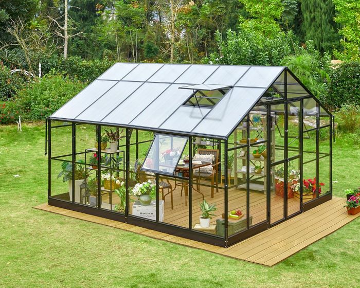 Quick-Connect Greenhouse with Iron Base, Large Door & Compact Packaging