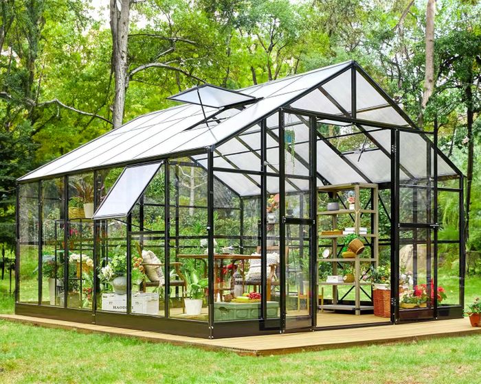 Quick-Connect Greenhouse with Iron Base, Large Door & Compact Packaging