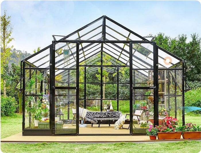 Quick-Connect Greenhouse with Iron Base, Large Door & Compact Packaging