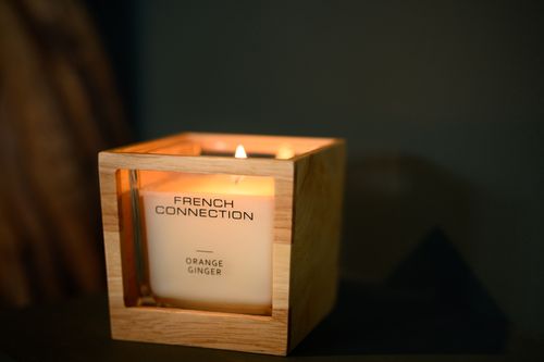 French Connection Natural Wooden Surround Orange and Ginger Candle