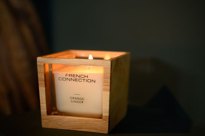 French Connection Natural Wooden Surround Orange and Ginger Candle
