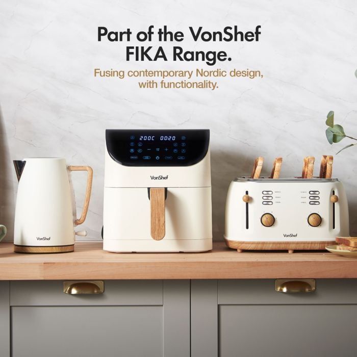 Fika Cream & Wood Kettle & Toaster Set