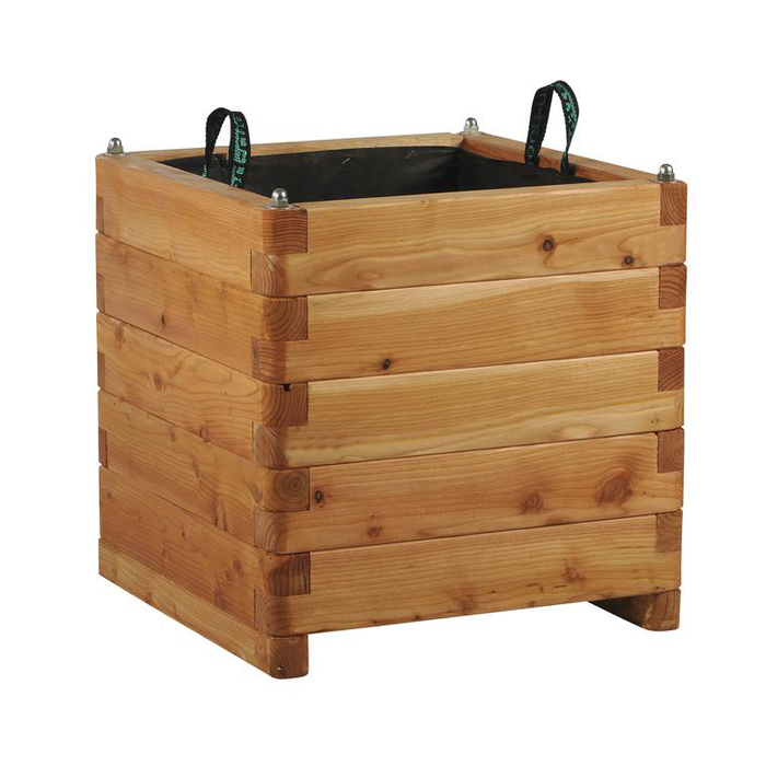 Decorative, furnishing, and furniture products for the garden, made from solid oiled larch wood