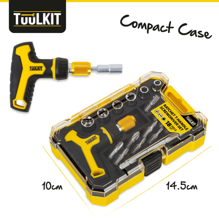 18 Piece Ratchet T-Handle Screwdriver Set