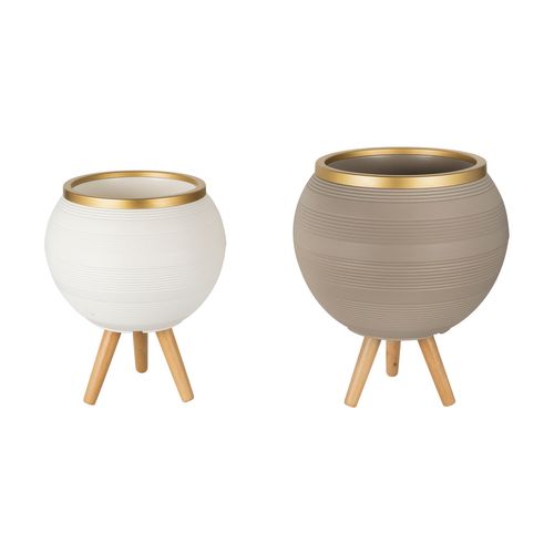 Ball Shape Planter Pot with Wooden Stand KD6691-KD6693