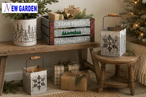 Metal Planter & Wooden Pot