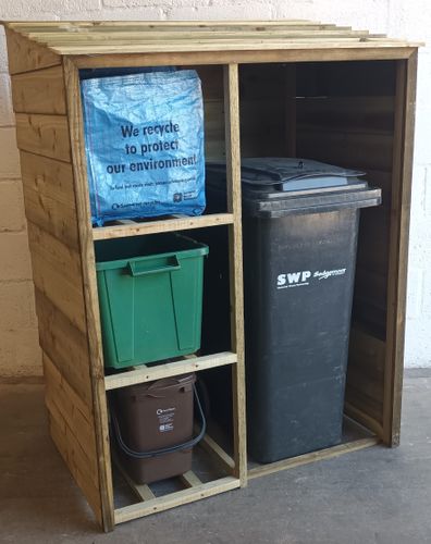 3 Tier Combined Recycling Wheelie Bin Store - Low Front Combo