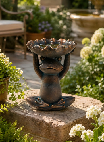 Meditating Frog Birdbath Garden Statue