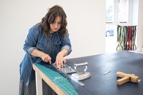 Storeys and Tails, hand making our collars in the studio in Devon, UK