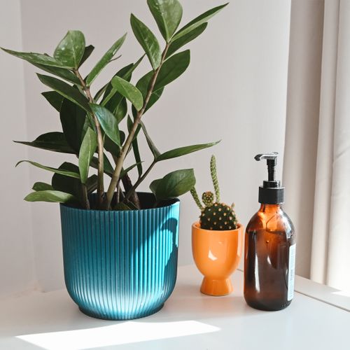 Muddy Hands Blue Eco Ribbed Plant Pot