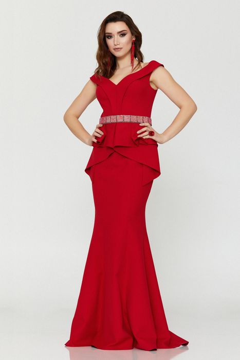 Red peplum gown