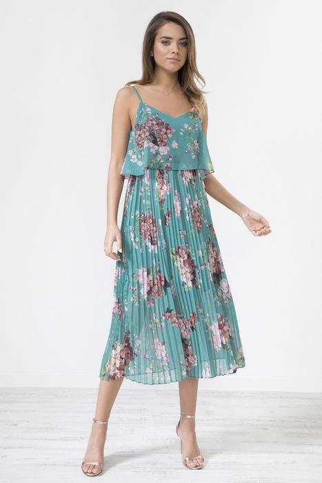 floral print pleated cami midi dress