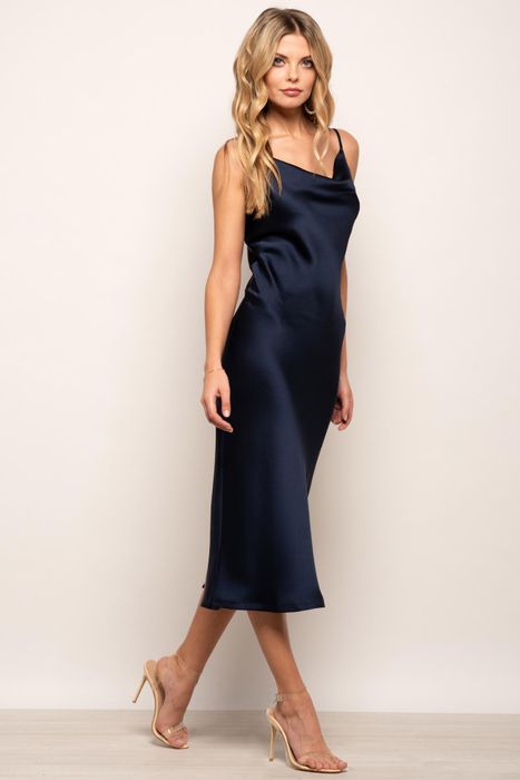 satin cowl neck midi