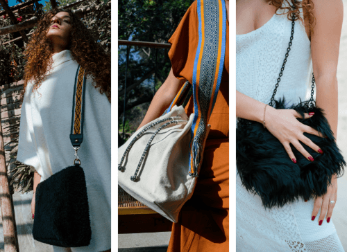 A collage of women wearing Sideral bags