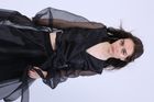 Short blouse with black organza puffy sleeves