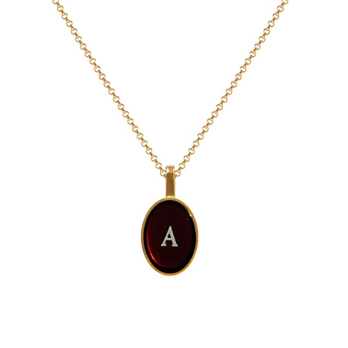 Necklace with amber pendant and name letter 