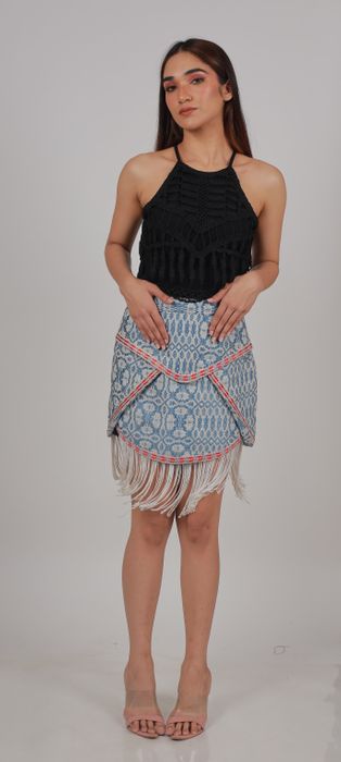 Women mini fringed jacquard skirt