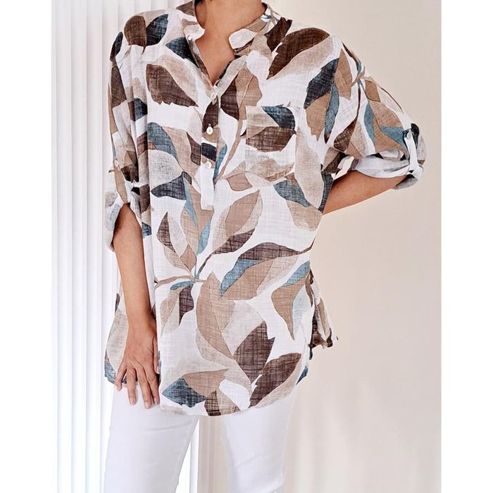 Leaf Print Cotton Blouse
