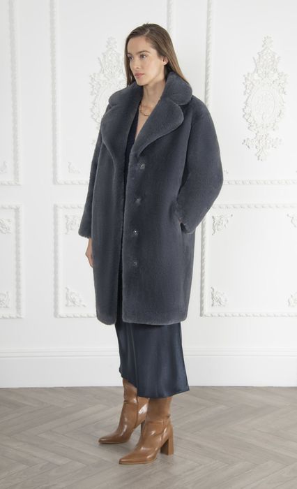SIGNATURE Greta Luxe Long Faux Fur Coat Slate Grey