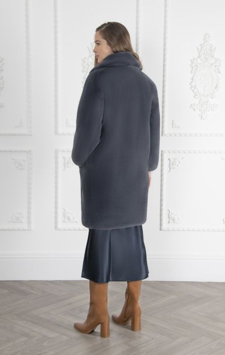 SIGNATURE Greta Luxe Long Faux Fur Coat Slate Grey