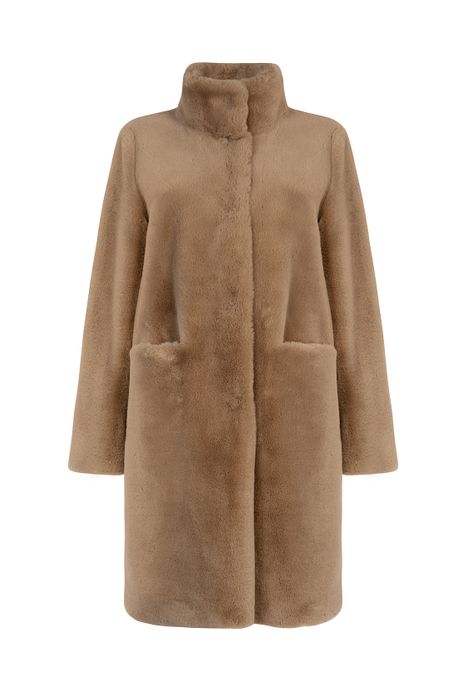 SIGNATURE Bette Long Faux Fur Coat Camel