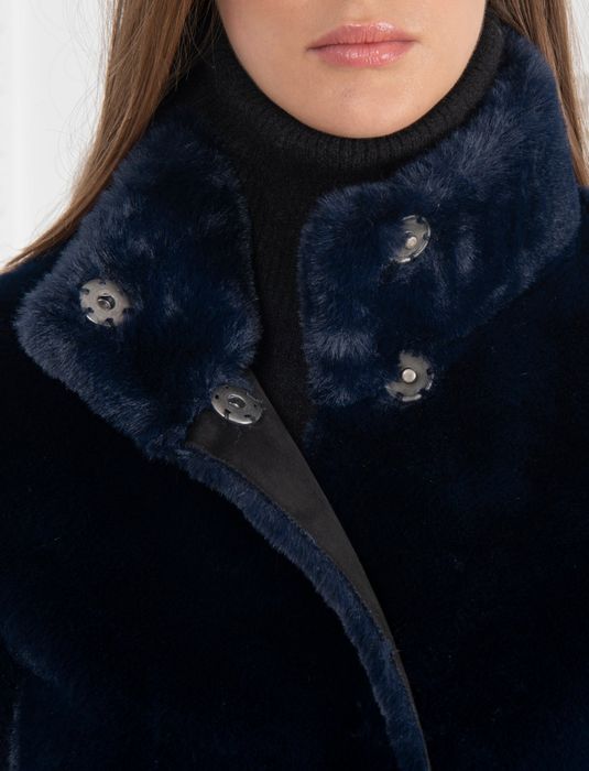 SIGNATURE Jackie Stand Collar Faux Shearling Coat Ink Blue