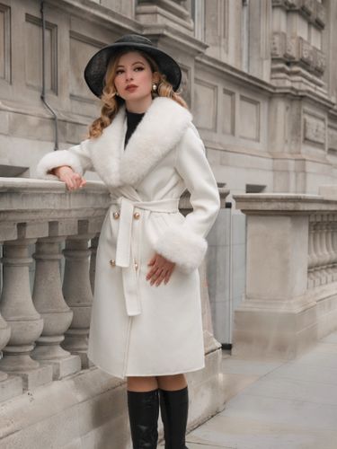 'An American in Paris' 100% Cashmere and Wool Coat with Vegan Fur in Bianco