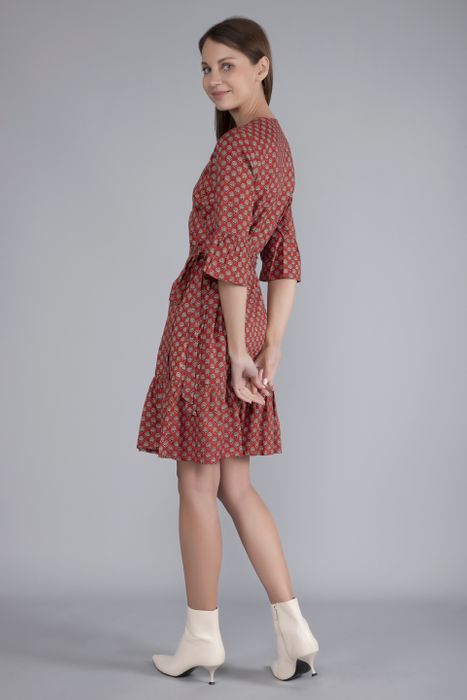 Block Printed Cotton Wrap Dress