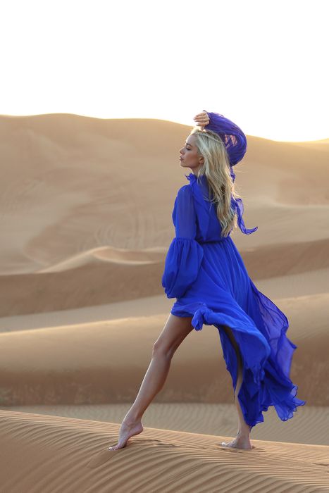 Elegant Royal Blue Silk Chiffon Dress