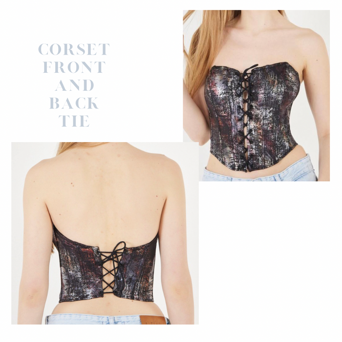 Front and back eyelit lace up front dip corsets