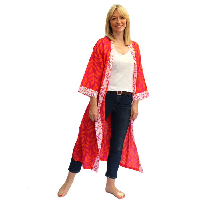 Cotton Full Length Kimono with contrast trim
