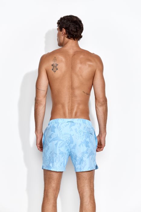 Classic Leaf Print Regular Fit Swim Shorts, Light Blue