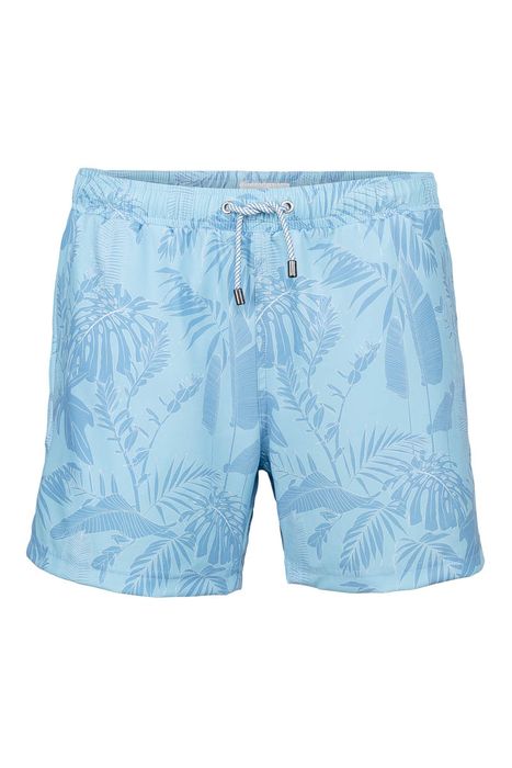 Classic Leaf Print Regular Fit Swim Shorts, Light Blue